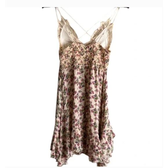 Free People FP One Adella Floral Mini Slip Dress Lace Ruffle Summer Smocked Sz S - Picture 5 of 6